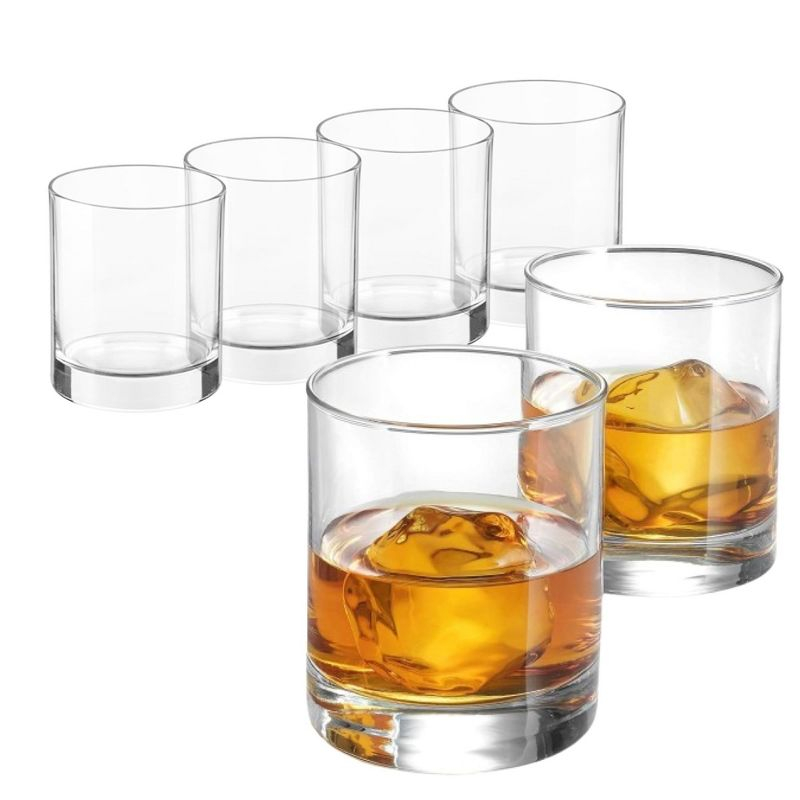 Bormioli Rocco Cortina Set of 6 Whiskey Glasses, Lowball Glasses, 6.5 Oz Weighted Bottom Short Glass Tumbler, Made In Italy