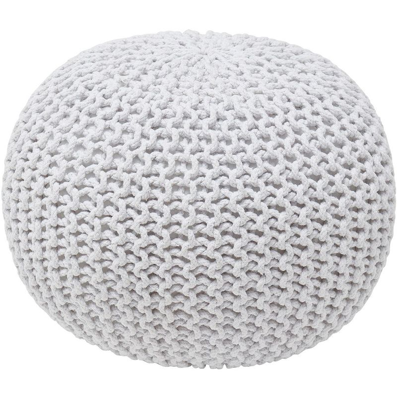 Ornavo Home Cotton Classic Braid Pouf Ottoman - 15" x 18.5" - White