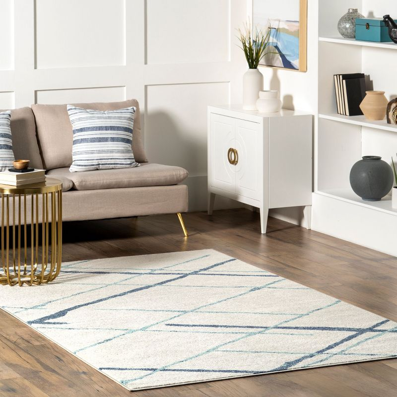 Nuloom 5x8 Thigpen Contemporary Indoor Area Rug, Light Blue, Abstract Lines, Non-Slip Backing, Stain Resistant, BedroomLiving Room, Kitchen,