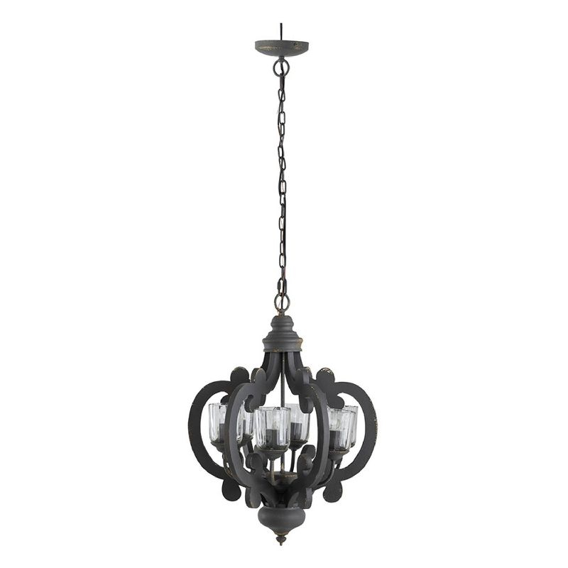 21"x24" 6-Light Wood Chandelier Ceiling Light Gray - A&B Home: No Assembly, UL Listed, Adjustable Height