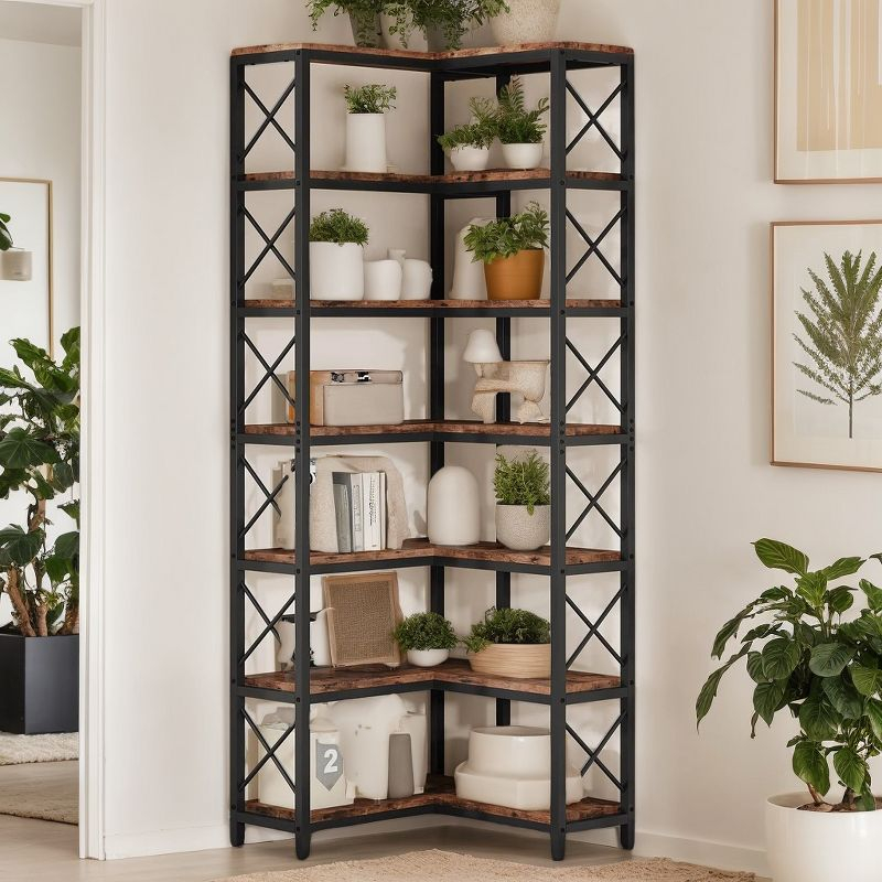 Lantine 7-Tier L-Shaped Bookshelf, Modern Corner Book Display Shelving Unit