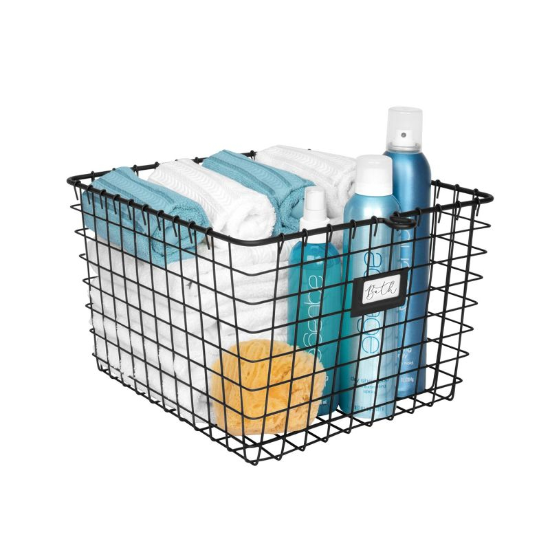 Spectrum Diversified Medium Storage Basket Black: Portable Metal Utility Cabinet, Universal Storage, 16" W x 12.25" H