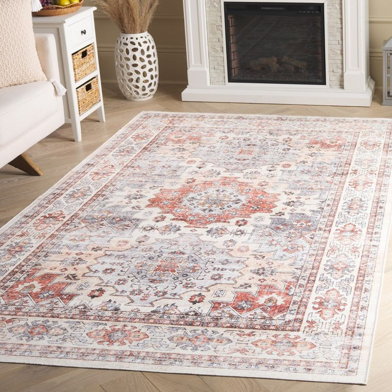 Arizona ARZ512 Power Loomed Machine Washable Area Rug - Rust/Light Blue - 5'x8' - Safavieh.