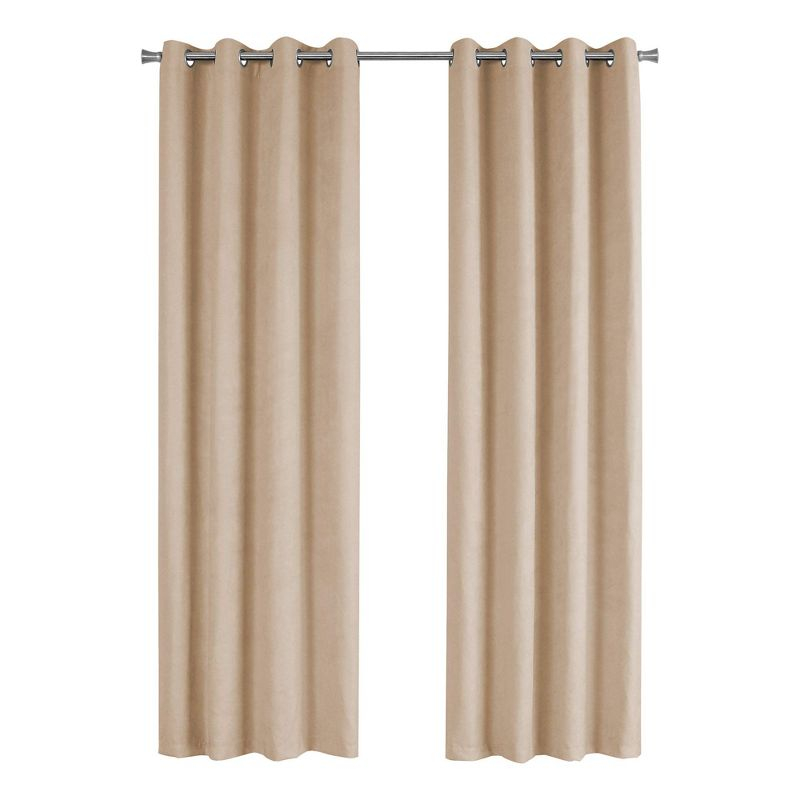 Monarch Specialties Curtain Panel 2Pcs Set  Room Darkening Grommet Living Room Bedroom Kitchen Micro Suede Polyester Beige Contemporary Modern