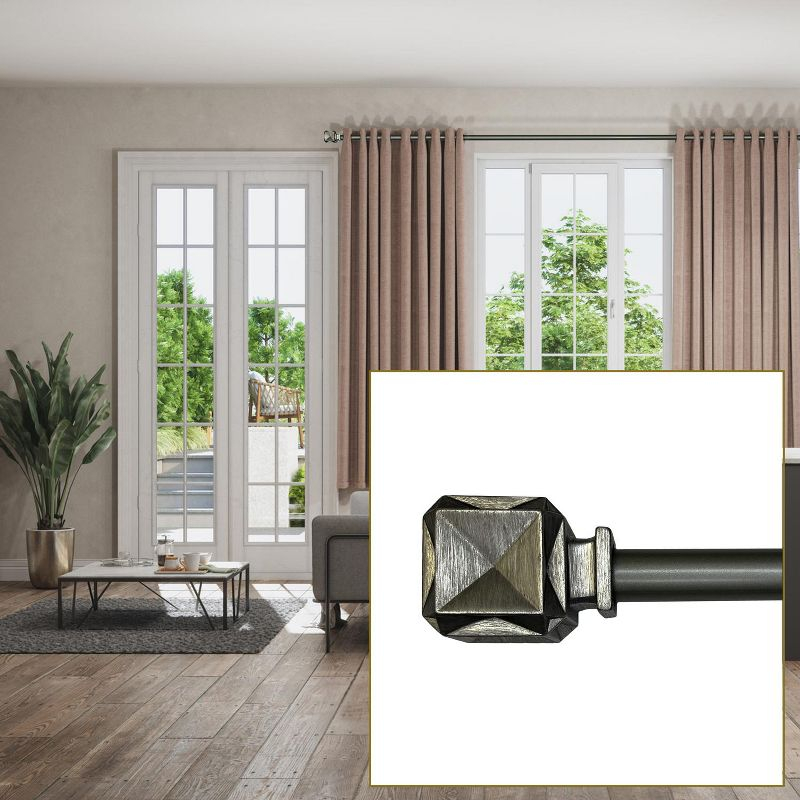 Versailles Scencillo Boxy Steel Heavy Duty Curtain Rod Set for Windows 36" - 72" Antique Silver
