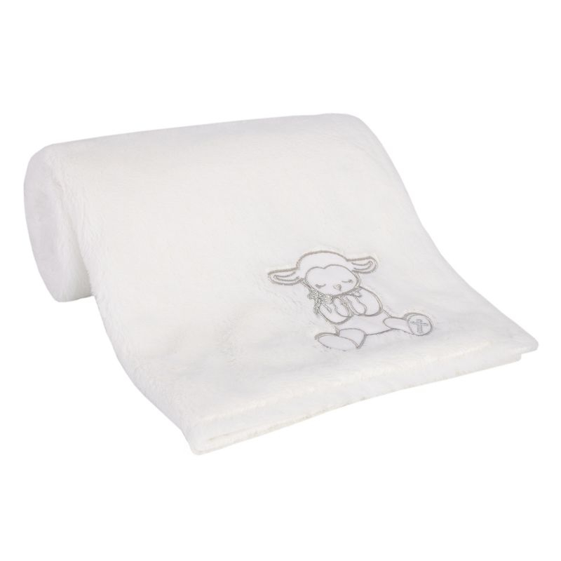 Little Love by NoJo Plush White Lamb Baptism Baby Blanket with Praying Hands and Embroidered Cross for Baptism or Christening Gifts