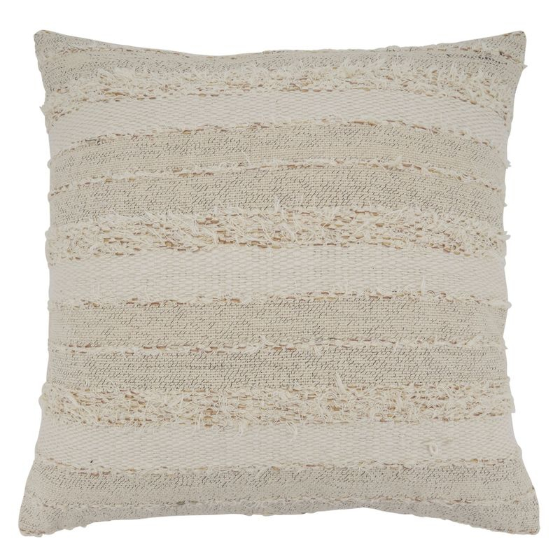 Saro Lifestyle Fringe Stripe Design Throw Pillow With Poly Filling, Ivory, Ivory, 22" x 22"