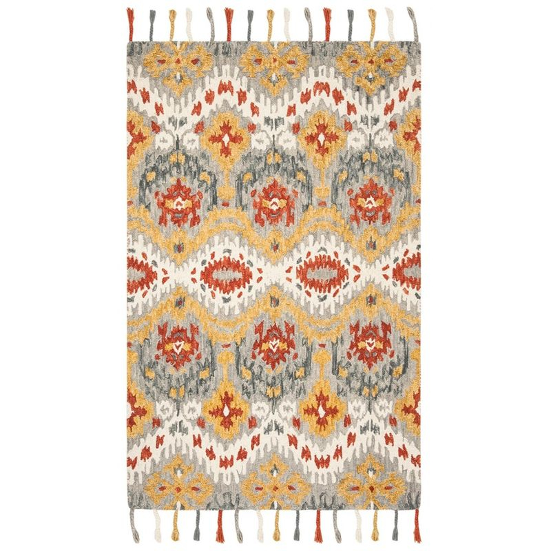 Suzani SZN202 Hand Hooked Indoor Area Rug - Grey/Gold - 5'x8' - Safavieh.