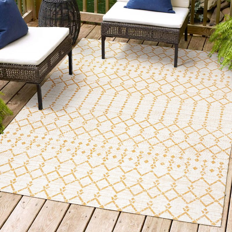 4' x 6' Ourika Moroccan Geometric Textured Weave Indoor/Outdoor Area Rug, Cream/Yellow - JONATHAN Y