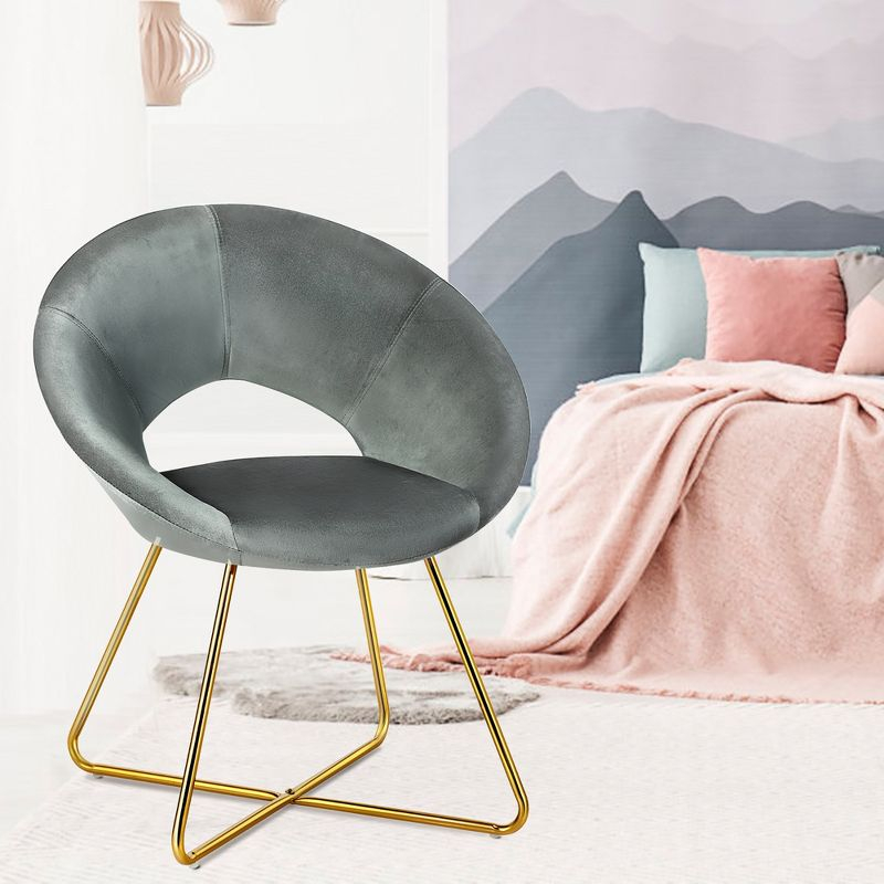 Costway Modern Velvet Accent Chair Upholstered Vanity Chair w/Golden Metal Leg Grey