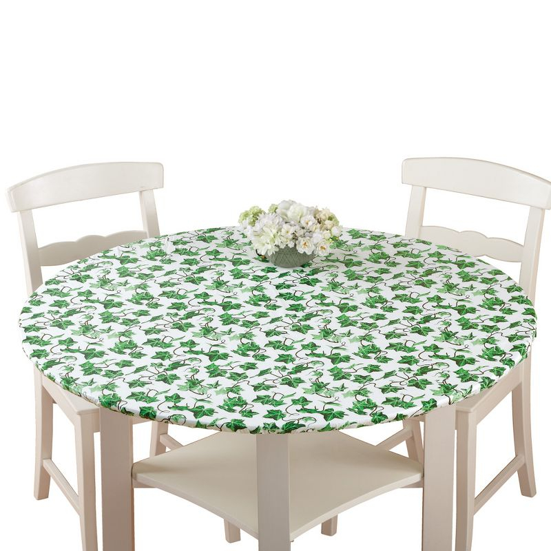 Collections Etc Fitted Elastic Vinyl Table Cover 48" Round IVY Green