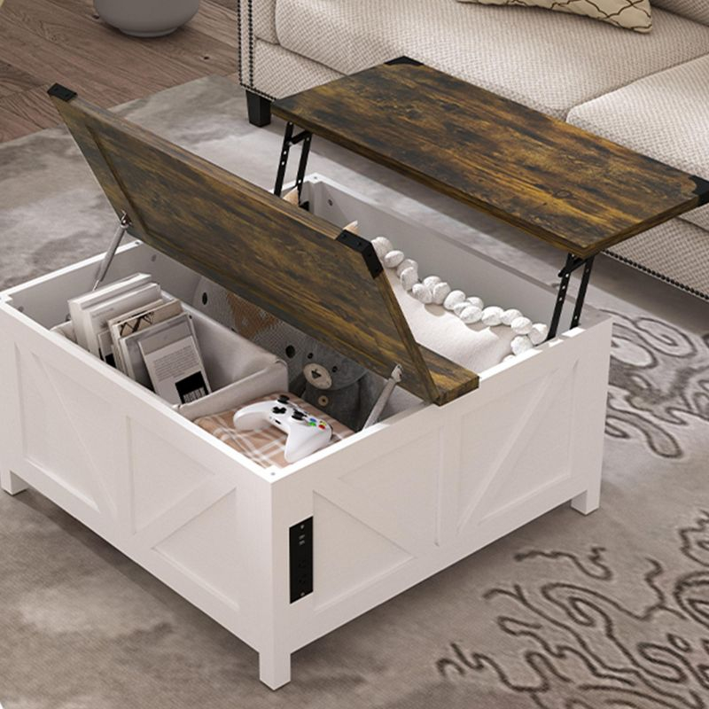 35'' Farmhouse Lift Top Coffee Table, Coffee Table with Storage and Large Hidden Storage, Square Coffee Table with Charging Station&USB Ports
