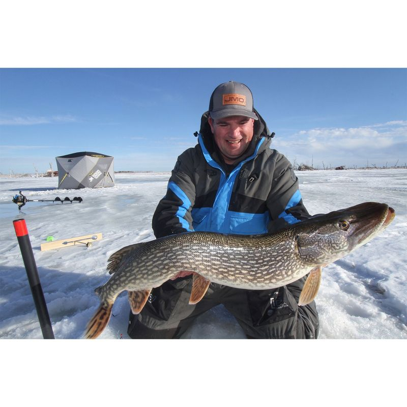 CLAM 14471 Portable 4 to 6 Person 9 Foot Jason Mitchell X5000 Ice Fishing Angler Thermal Hub Shelter Tent with Anchors, Tie Ropes, and Carrying Bag