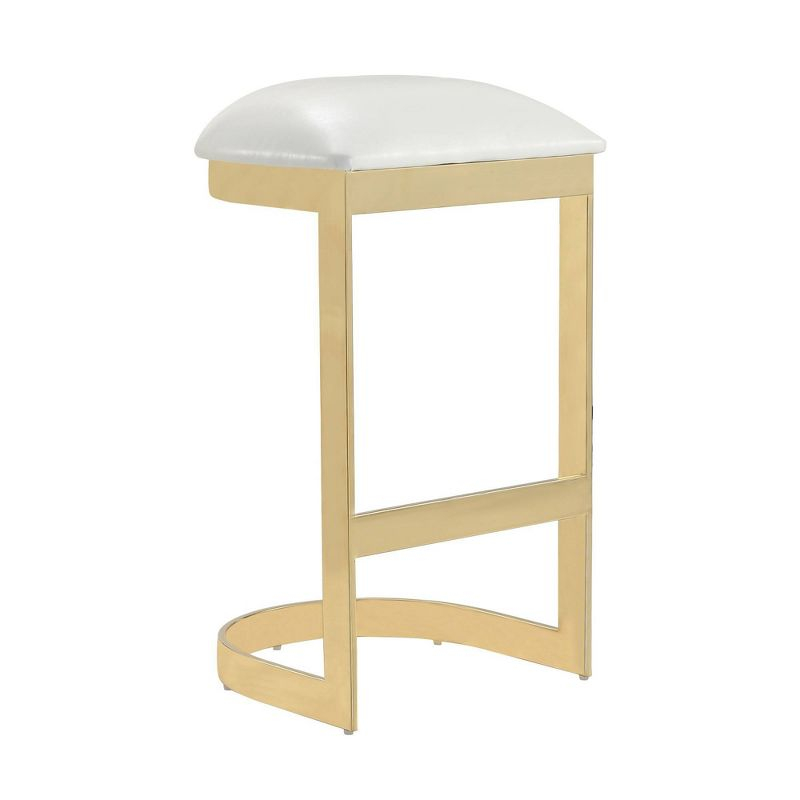 Set of 2 Aura Upholstered Stainless Steel Barstools White - Manhattan Comfort: No Assembly, Fixed Height