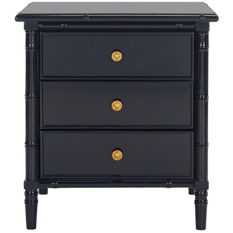 Mina 3 Drawer Nightstand - Navy Blue/Gold - Safavieh.