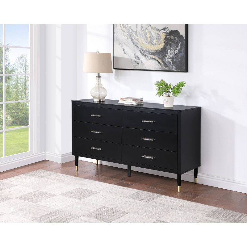 Stanton Modern 6 Drawer Dresser Black - Manhattan Comfort: Chic Acrylic Handles, Gold Feet