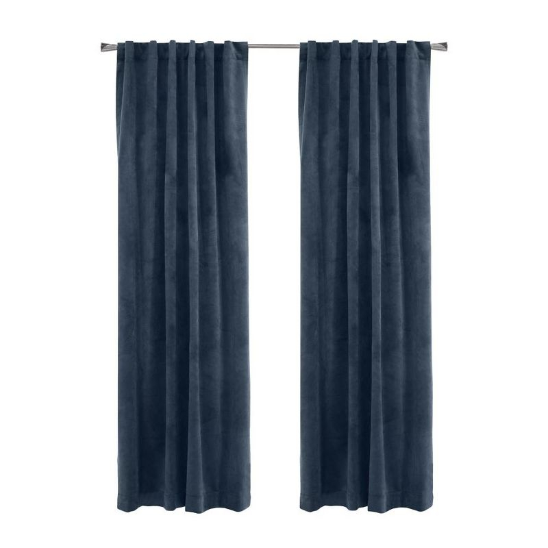 Thermaplus Seren Room Darkening Window Treatment Dual Header Curtain Panel for Bedroom Livingroom 50" x 108" Navy