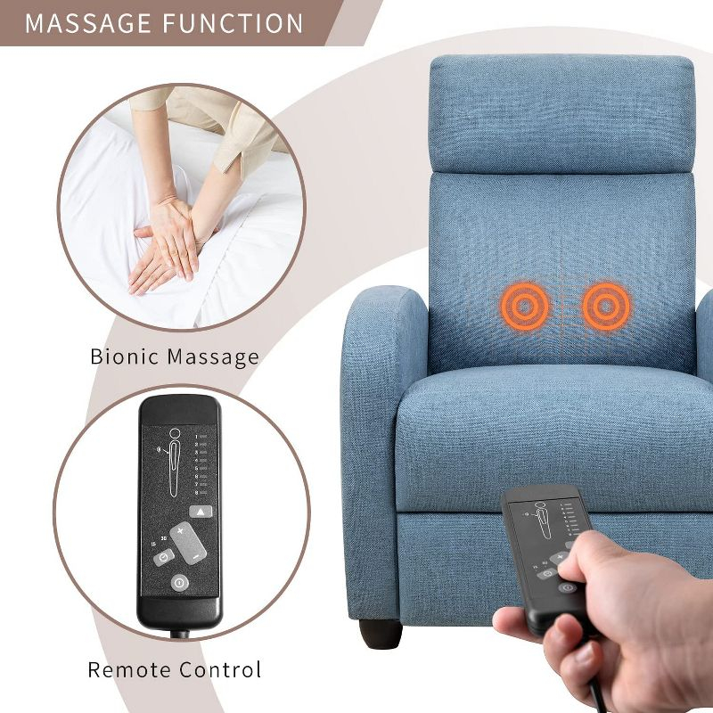 LACOO Linen Home Theater Recliner with Massage Backrest - Blue