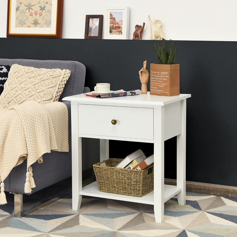 Costway End Table Nightstand Storage Display Drawer Shelf Beside Bedroom White