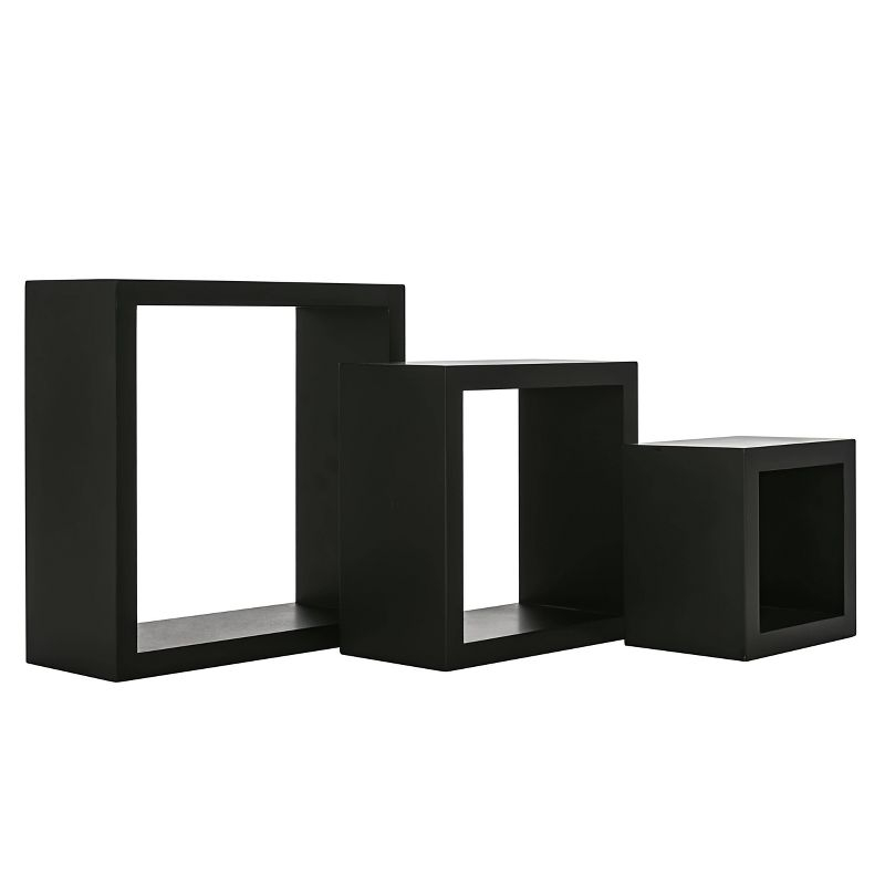 Set of 3 Cubbi Floating Wall Shelves Black: Wood Composite, Space-Saving, Various Sizes