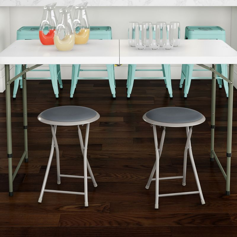 Trademark Home Set of 2 Heavy-Duty Bar Stools, 18 in. Folding Stools with Padded Seats, Gray