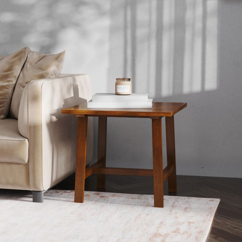 Emma and Oliver Solid Wood Farmhouse Trestle End Table in Walnut
