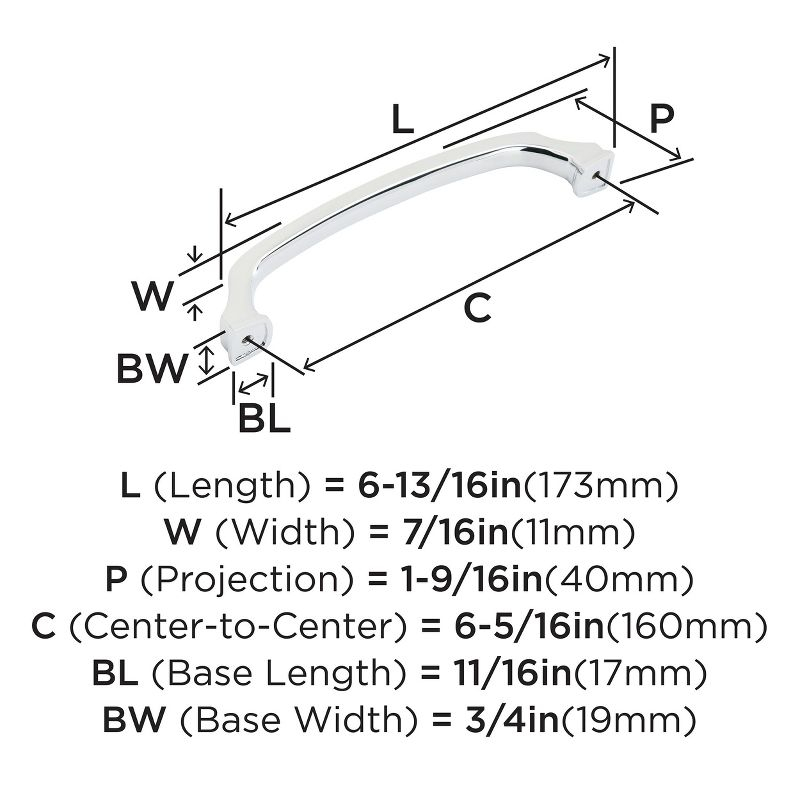Amerock Revitalize 6-5/16 inch (160mm) Center-to-Center Polished Chrome Cabinet Pull