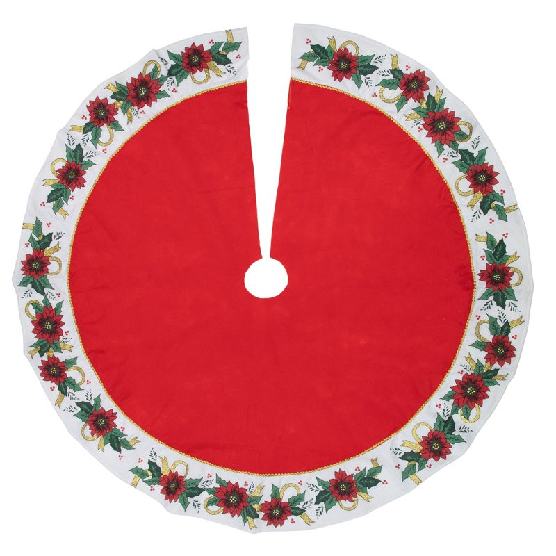 Northlight 48" Red and White Poinsettia Christmas Tree Skirt