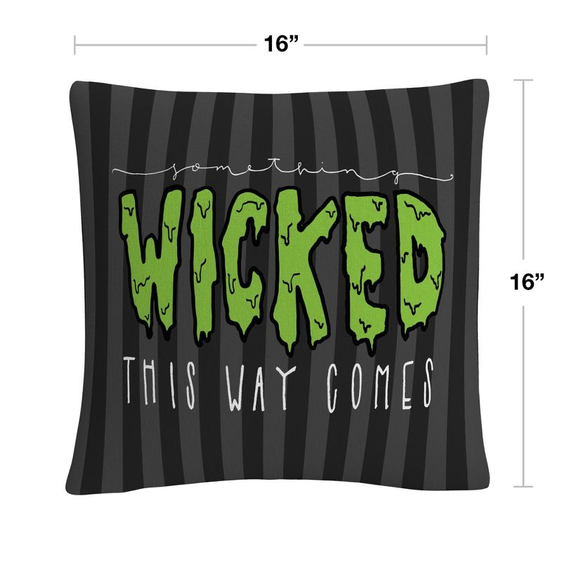 Gray Striped Something Wicked This Way Comes Halloween By Abc 16 X 16 Decorative Throw Pillow
