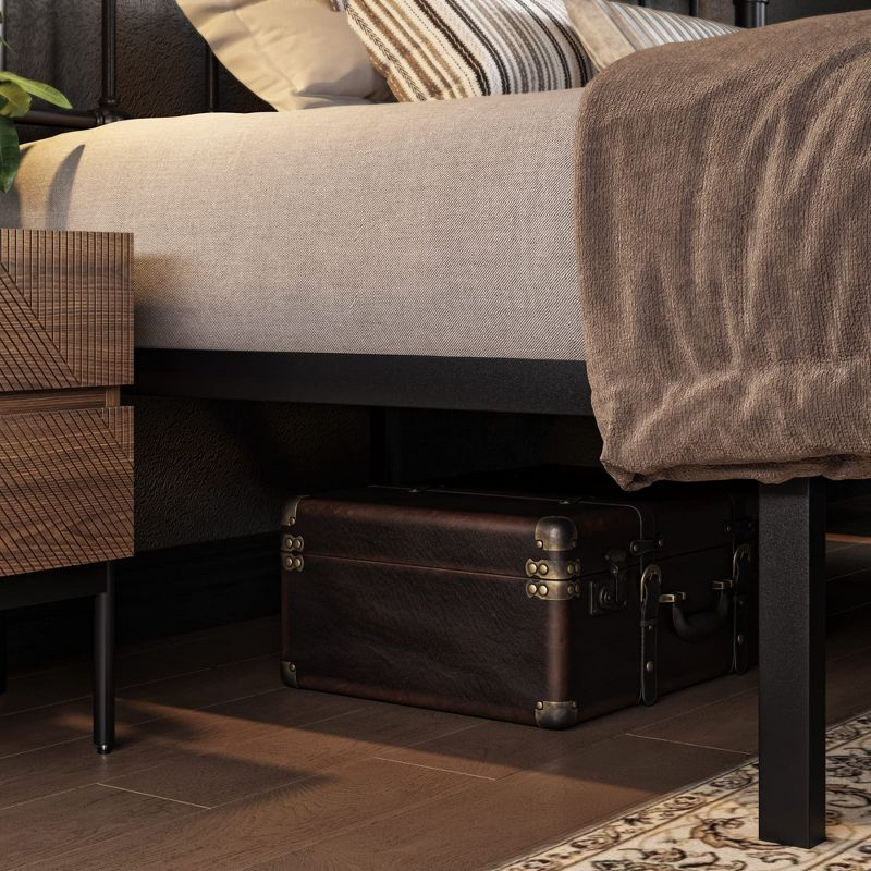 Allewie King Size Metal Platform Bed Frame with Victorian Style Wrought Iron-Art Headboard/Footboard, No Box Spring Required, Black