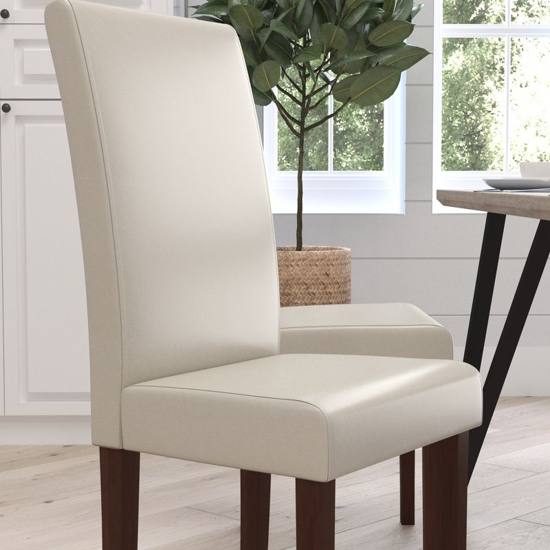 Merrick Lane Mid-Century Panel Back Parsons Accent Dining Chair in Beige Faux Leather
