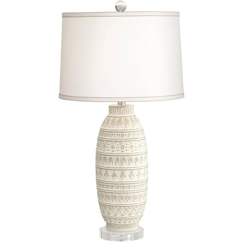 360 Lighting Cullen 31" Tall Large Modern Coastal End Table Lamp Beige Almond Ceramic Single White Shade Living Room Bedroom Bedside Nightstand House
