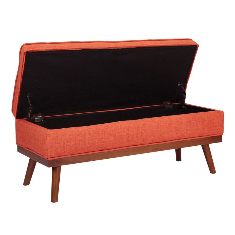 Katheryn Storage Bench Tangerine - OSP Home Furnishings: Mid-Century Modern, Upholstered, Hinged Lid, for Entryway