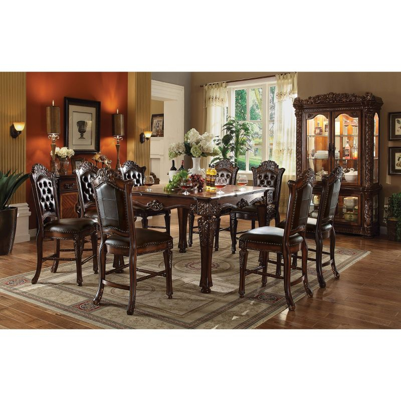 54" Vendome Accent Table Cherry Finish - Acme Furniture: Square, Turned Wood Legs, Floral Motifs