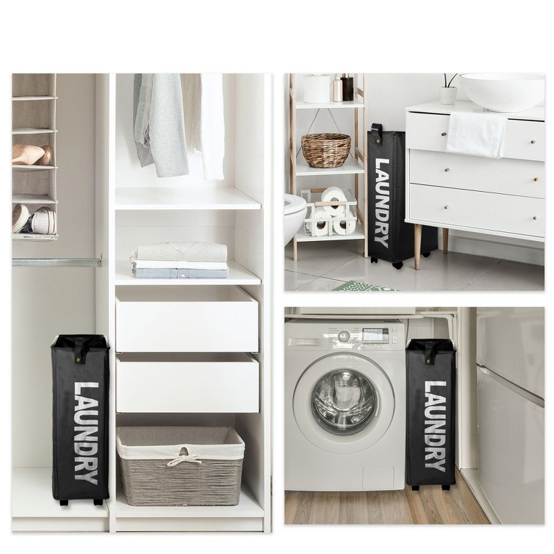 Unique Bargains Laundry Hamper with Wheels with Handle 27" Tall 1 Pc Black