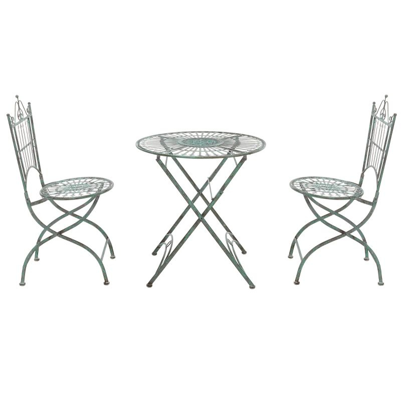 Belen Bistro Set, One Table And Two Chairs - Outdoor - PAT5020 - Antique Dark Green - Safavieh