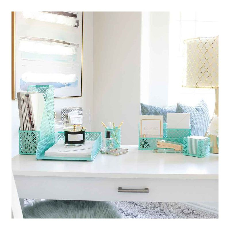Blu Monaco Aqua 6 Piece Cute Desk Organizer Set - Desk Organizers and Accessories for Women - Cute Office Desk Accessories - Desktop Organization