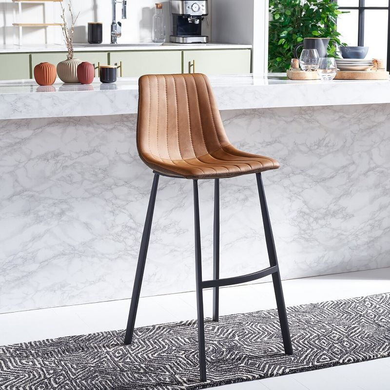 Rhyatte Bar Stool  - BST3018 - Cognac/Black - Safavieh