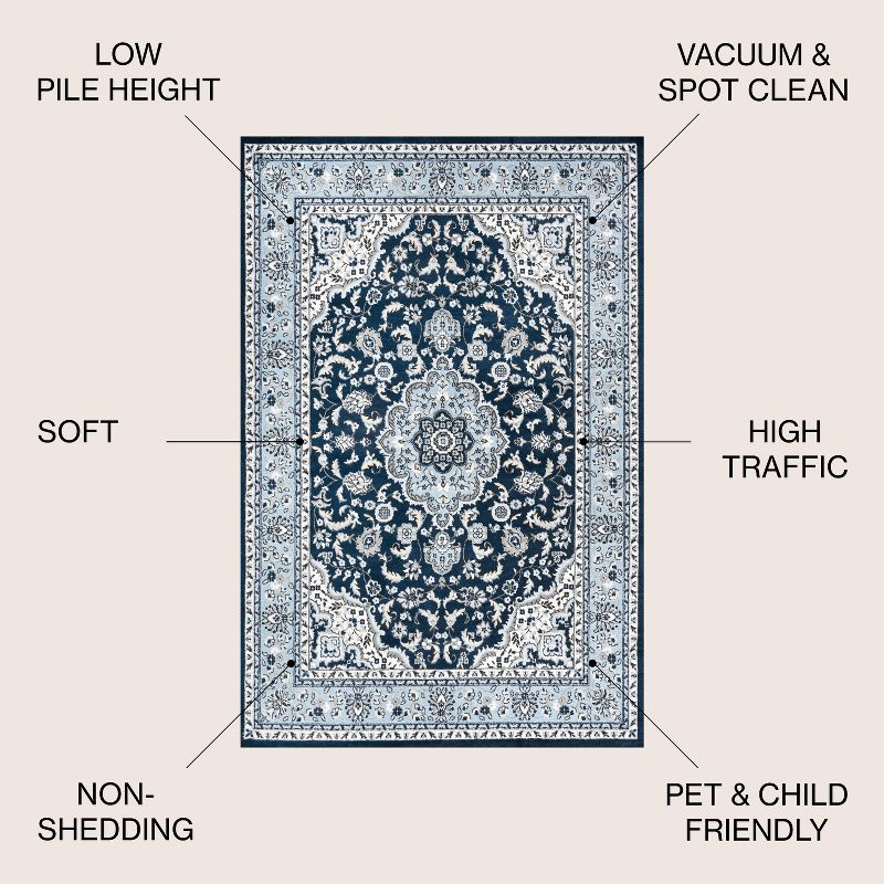 3'x 5' Palmette Modern Persian Floral Area Rug, Navy/Blue - JONATHAN Y