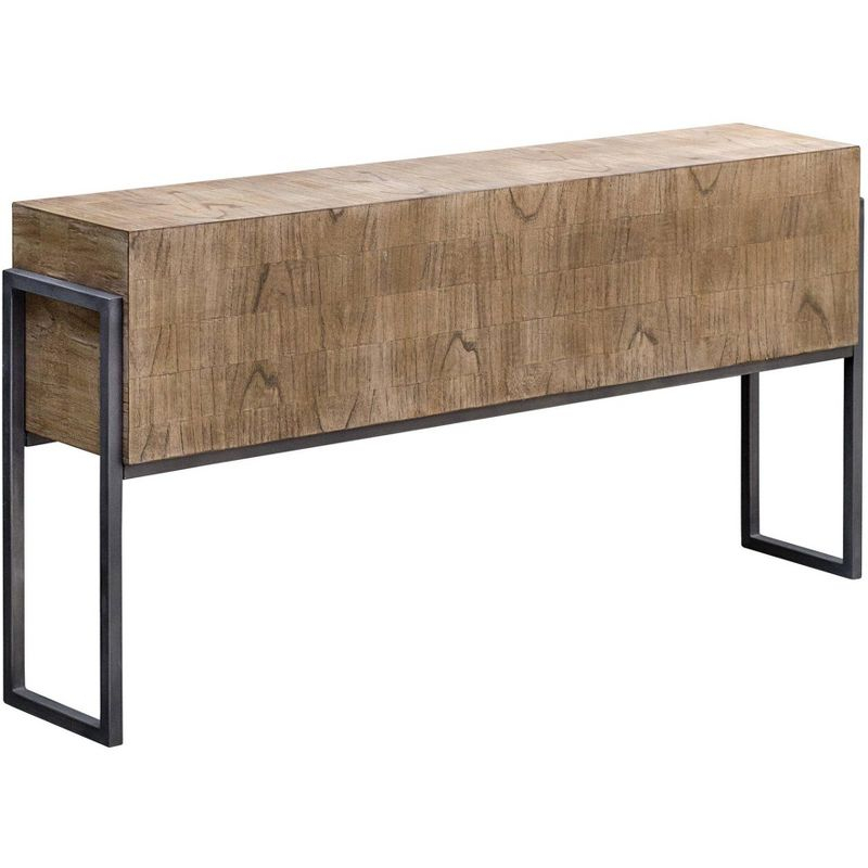 Uttermost Farmhouse Rustic Light Oatmeal Wood Rectangular Console Table 60" x 12" Brown Aged Iron Legs for Living Room Bedroom
