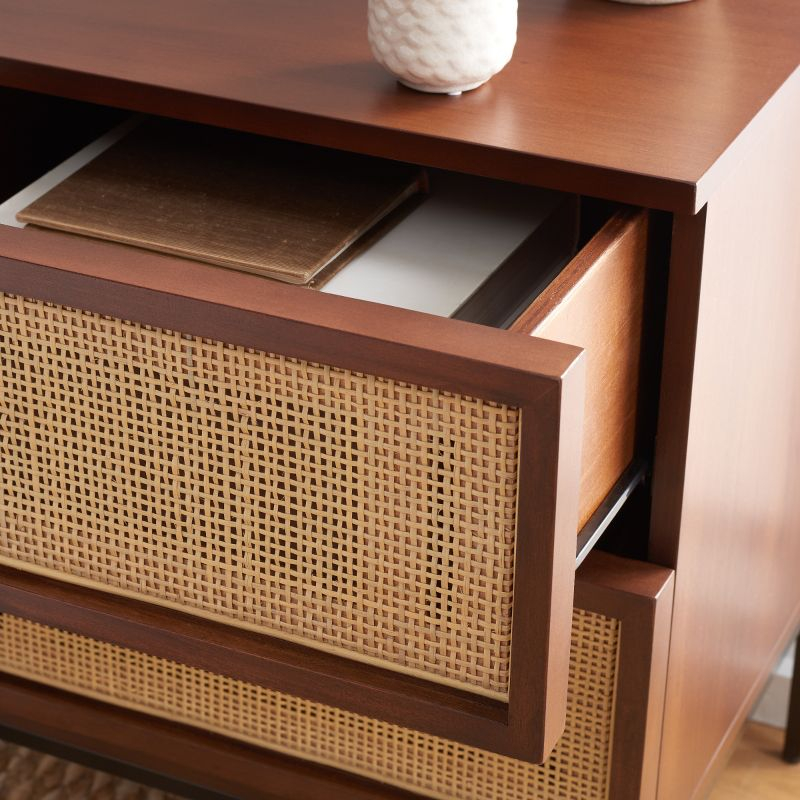 Zadie 2 Drawer Rattan Nightstand - NST5007 - Walnut/Natural - Safavieh