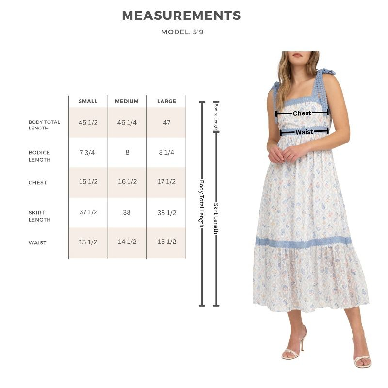 August Sky Women's Sleeveless Lace Trim Floral Midi Dress, Blue Multi, Small