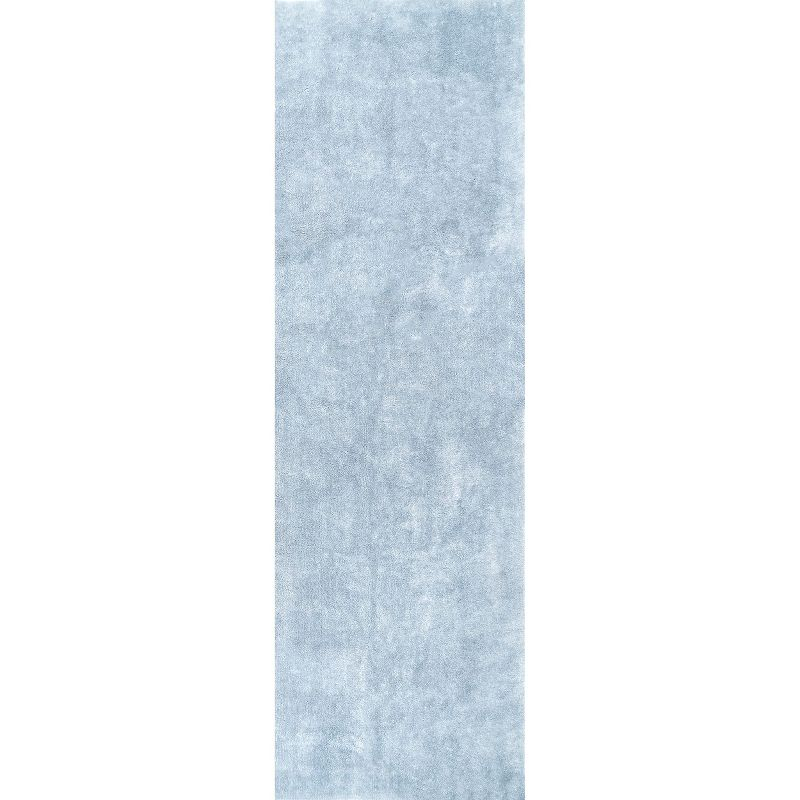 nuLOOM 2' x 6' Cozy Plush SuperiorWash Area Rug, Machine Washable, Non-Slip, Soft Fluffy Shag Carpet for Living Room Bedroom Nursery, Loni Light Blue