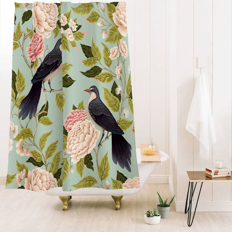Avenie Natural Matter Bird Song Shower Curtain - Deny Designs: Polyester Microfiber, Machine Washable, Ring Top