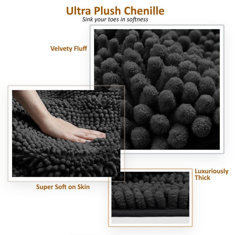 Hearth & Harbor Striped Bathroom Rug, Ultra Soft Large Chenille Bath Mat - Black