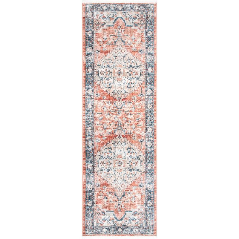 Nuloom Zara Medallion 2x6 Runner Indoor Area Rug for Living Room Bedroom Dining Room Entryway Hallway Kitchen, Rust/Blue