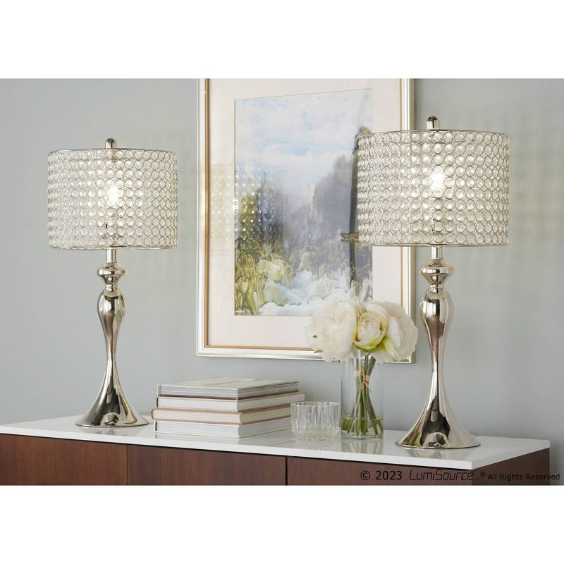 LumiSource (Set of 2) Ashland 27" Contemporary Table Lamps Polished Nickel with Round Clear K9 Crystal Beads from Grandview Gallery: UL Listed