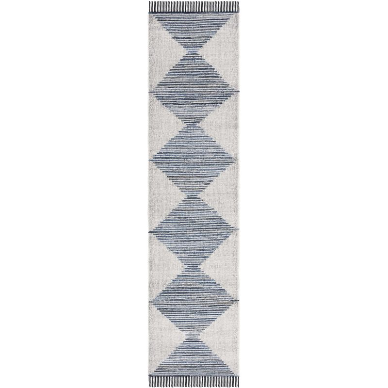 Kilim With Fringes KLM309 Flat Weave Runner Rug - Ivory/Blue - 2'3"x9' - Safavieh