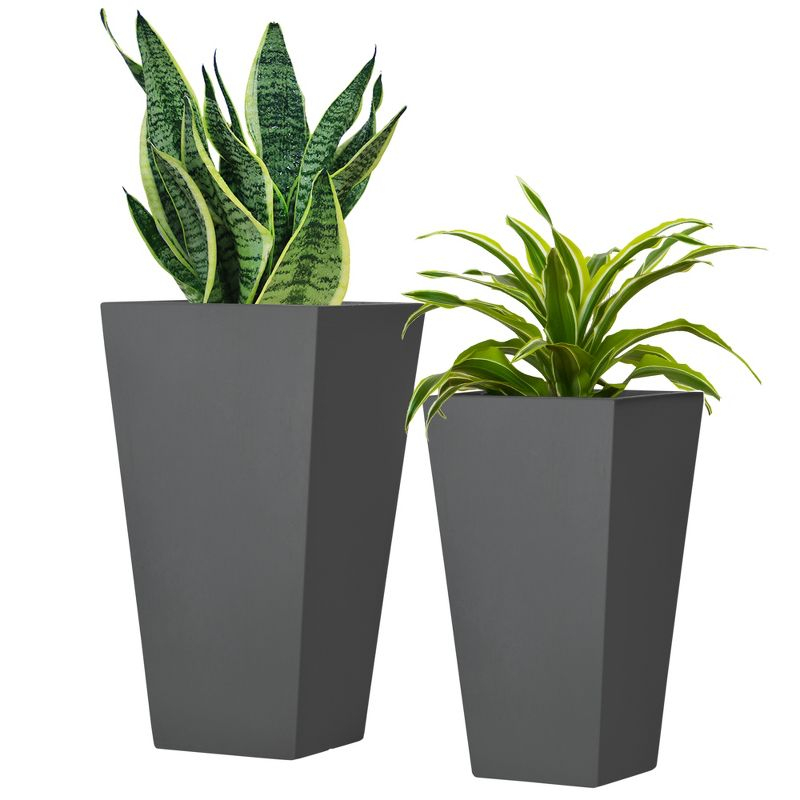 Outsunny 2-Pack MgO Flower Pots with Drainage Holes, Outdoor Planters, Durable & Stackable, for Entryway, Patio, Yard, Garden, Gray
