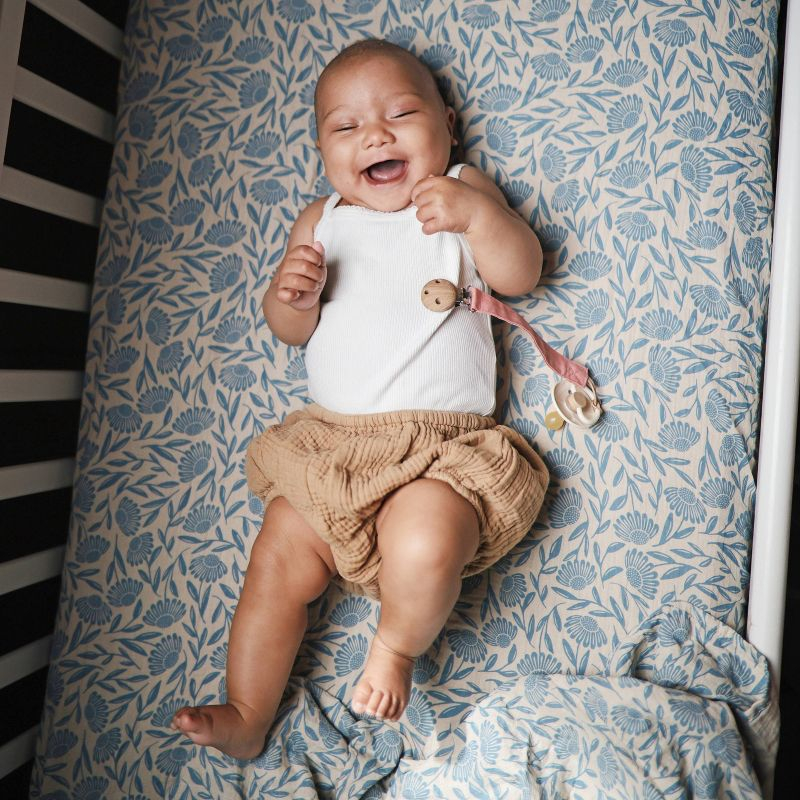 Mushie Extra Soft Muslin Crib Sheet - Blue Flowers